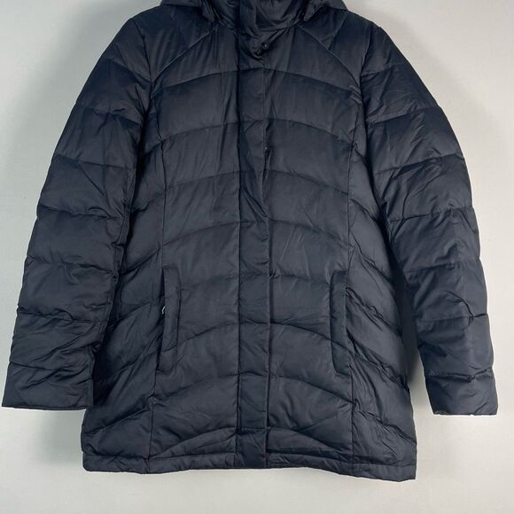 Land's End Black Hooded Puffer Down Quilted Parka Removable Hood Size Small - Picture 4 of 12